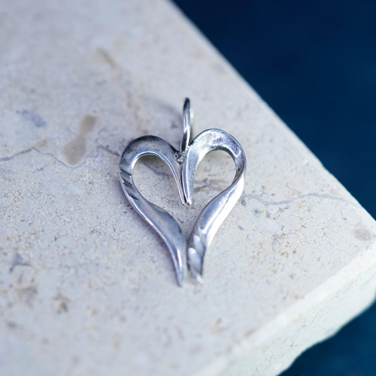 Vintage sterling silver handmade pendant, 925 heart