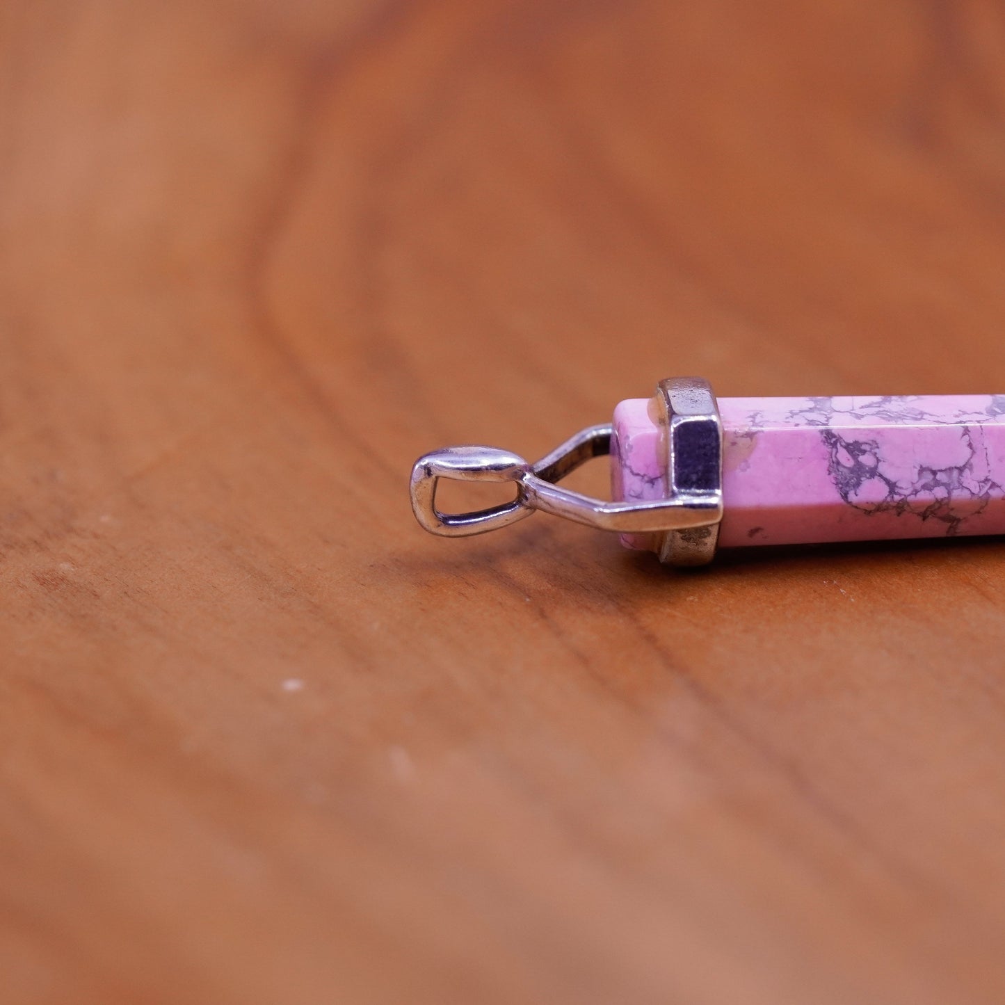 Vintage sterling 925 silver handmade healing pendant with pink jasper