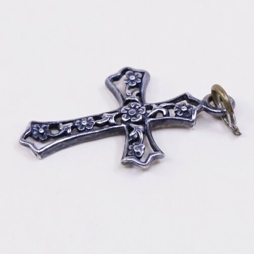 VTG handmade Sterling silver filigree pendant, 925 Floral cross Charm