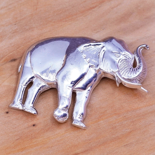 Vintage Mexico handmade sterling silver elephant brooch, 925 pin