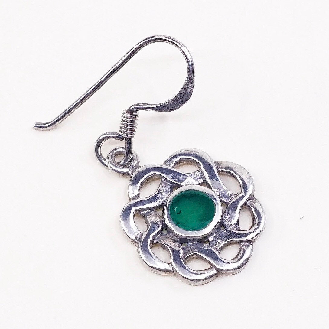 Irish Sterling silver handmade earrings, 925 whirl waves dangles n jade
