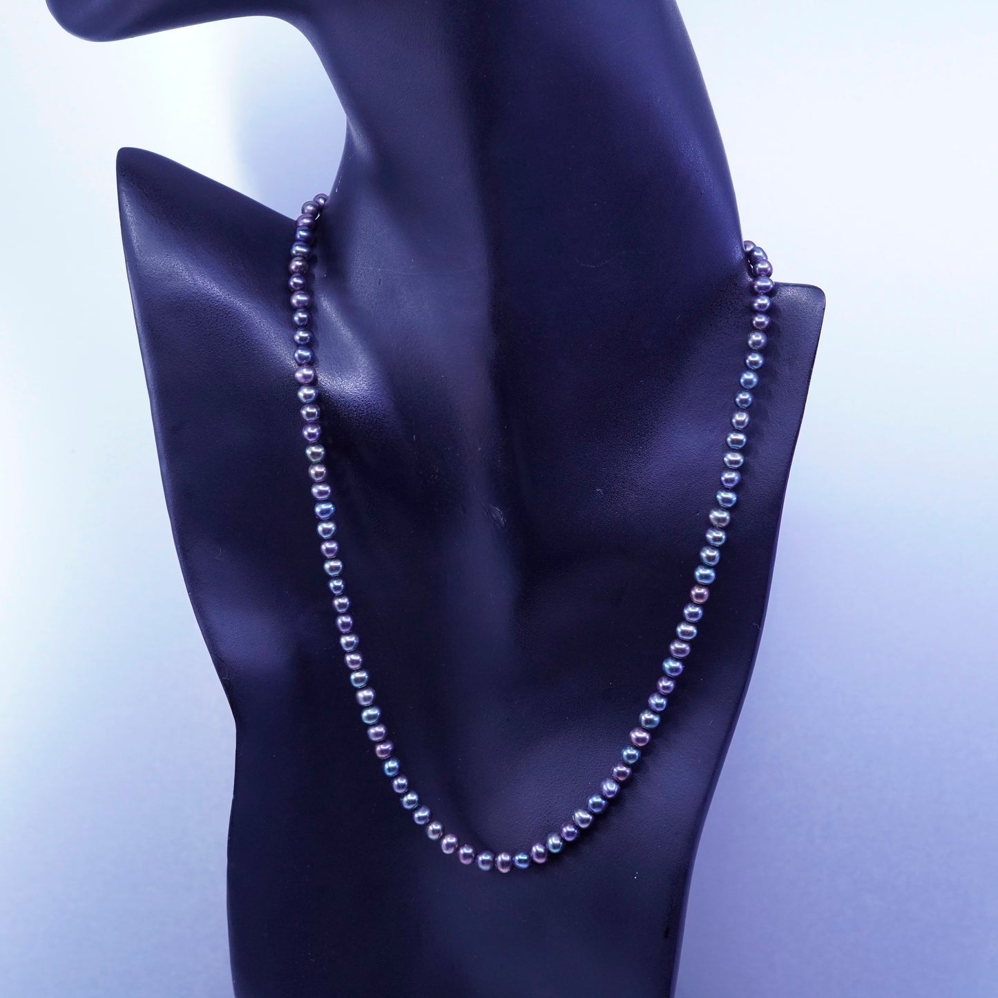 18”, vintage freshwater 5mm black pearl necklace with Sterling 925 silver clasp