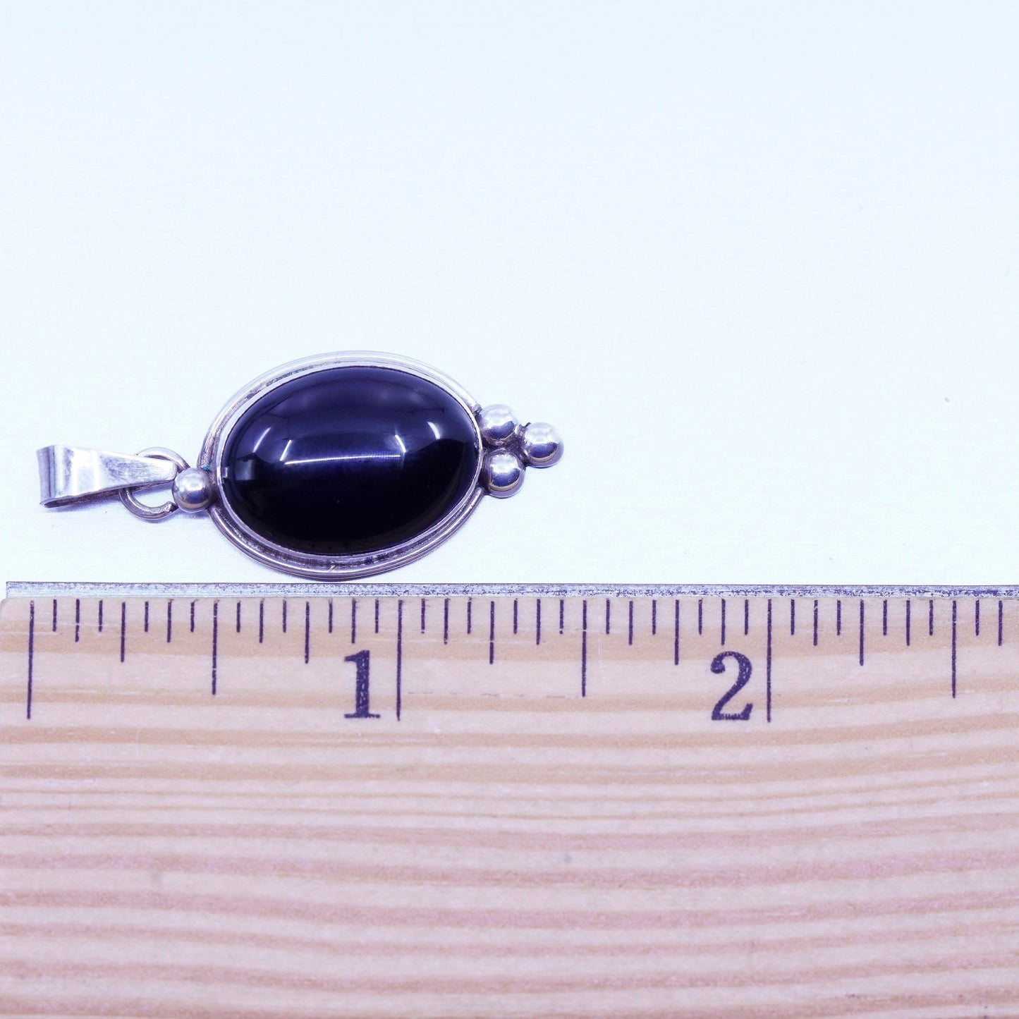 antique sterling 925 silver handmade pendant with oval obsidian