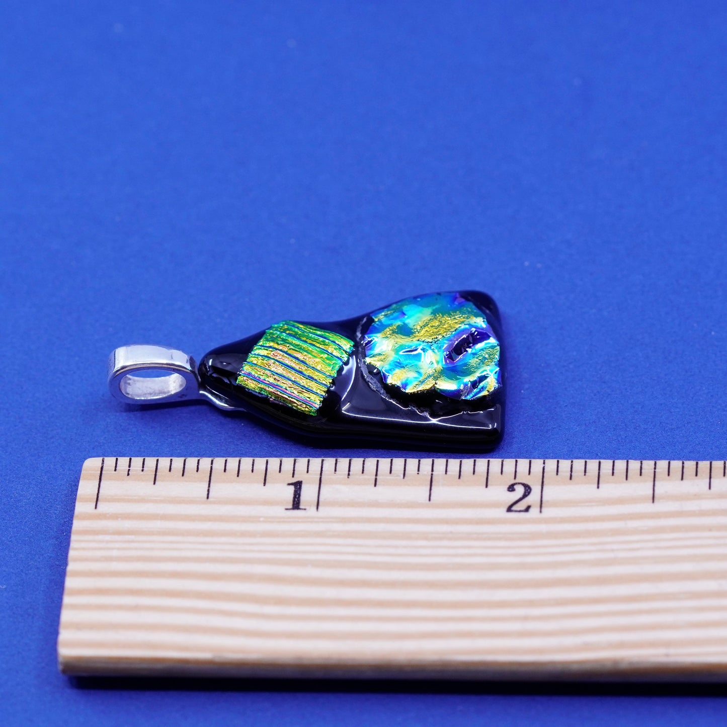 Vintage sterling 925 silver handmade pendant with dichroic glass