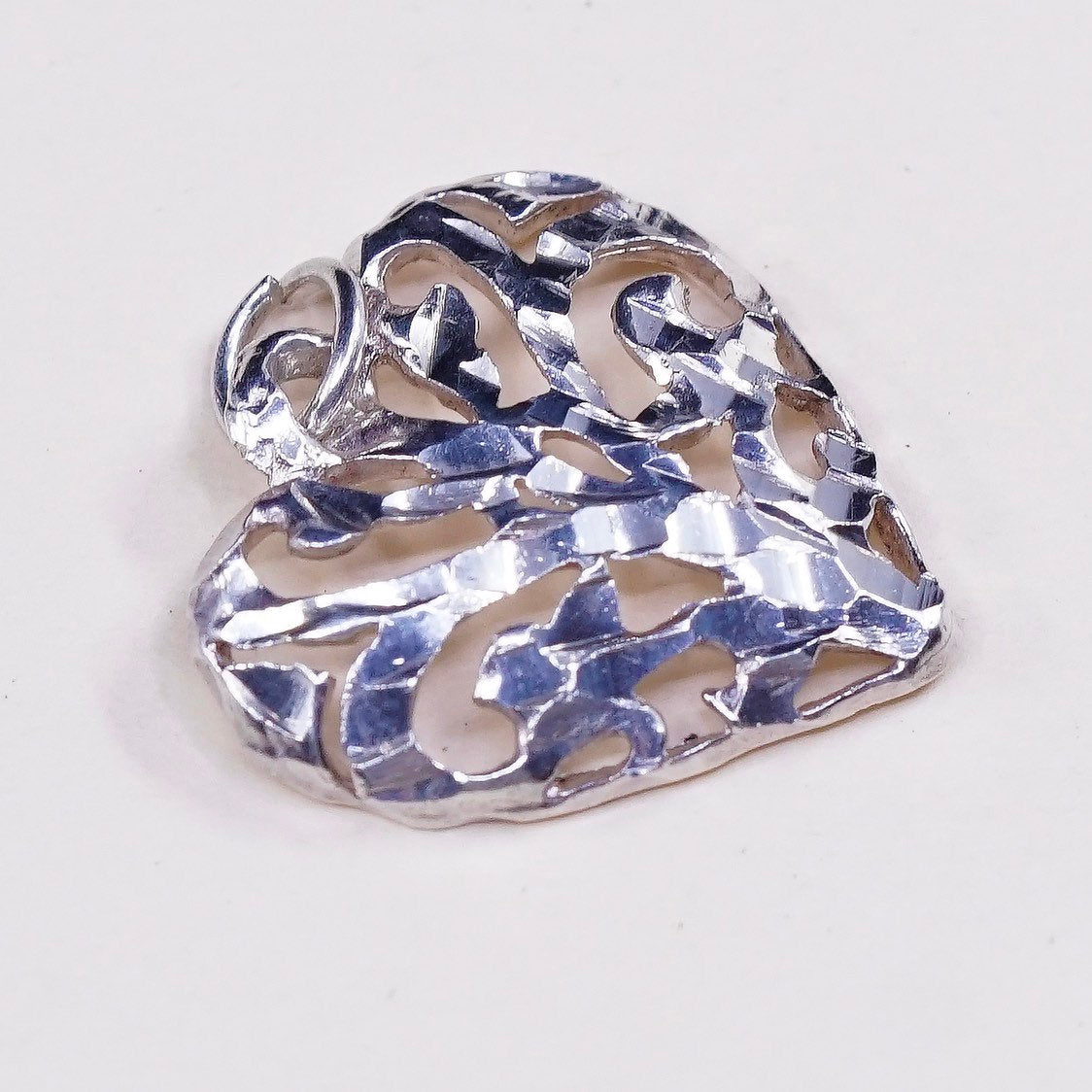 VTG sterling silver handmade pendant, 925 silver filigree heart charm