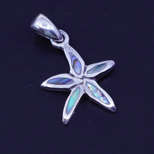 Antique Sterling silver charm, 925 starfish star with abalone inlay