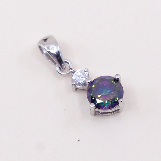 Vintage Sterling silver pendant, 925 silver with rainbow topaz and Cz