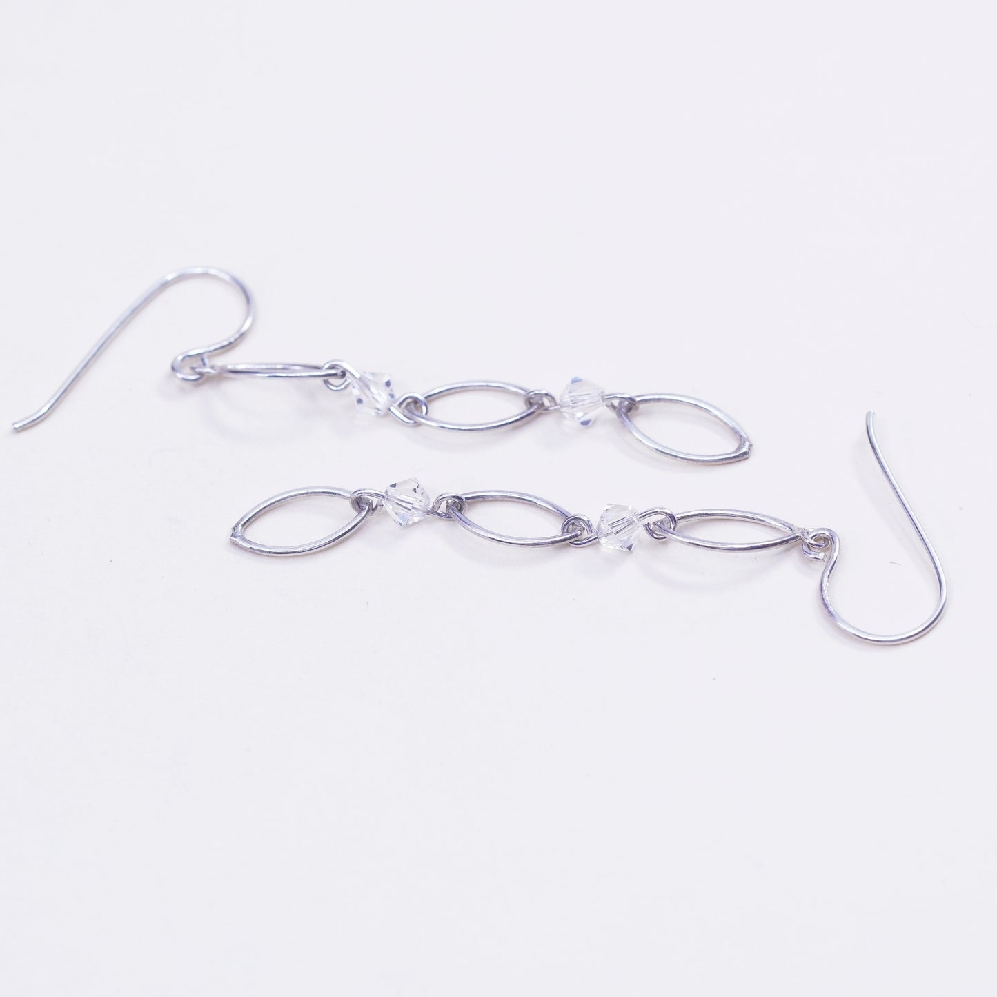 Vintage Sterling silver handmade earrings, 925 marquise shaped w/ garnet beads