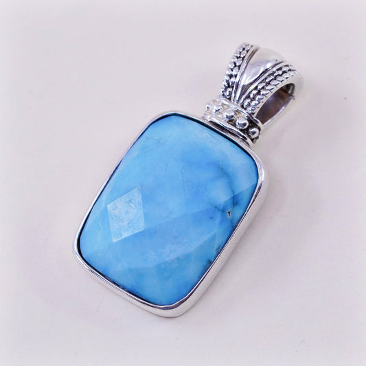 Vintage sterling silver handmade pendant, with checker cut Larimar