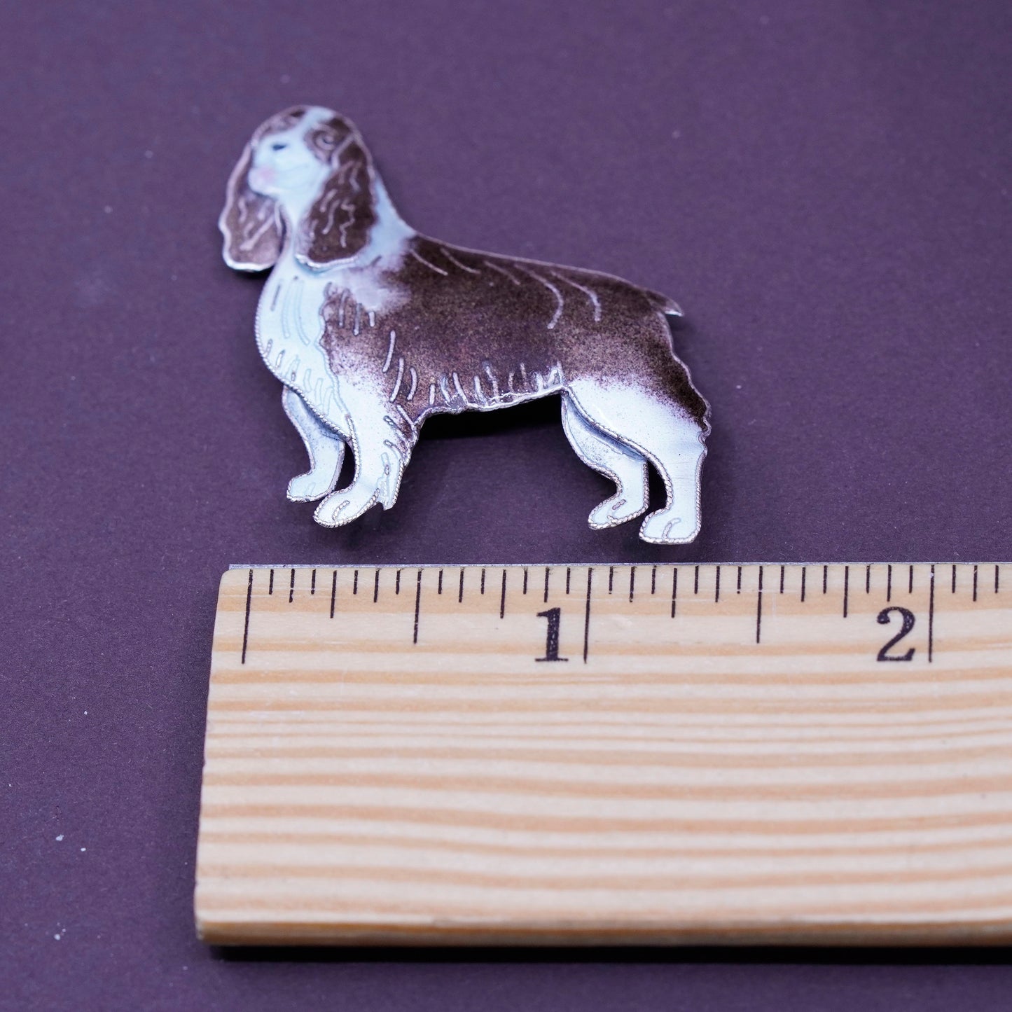 vtg antique handmade sterling silver dog Springer Spaniel brooch with enamel