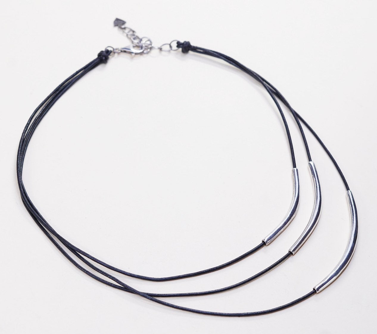 16”, Silpada Necklace N1571 925 Cascading Black Leather Cords & Sterling Bars