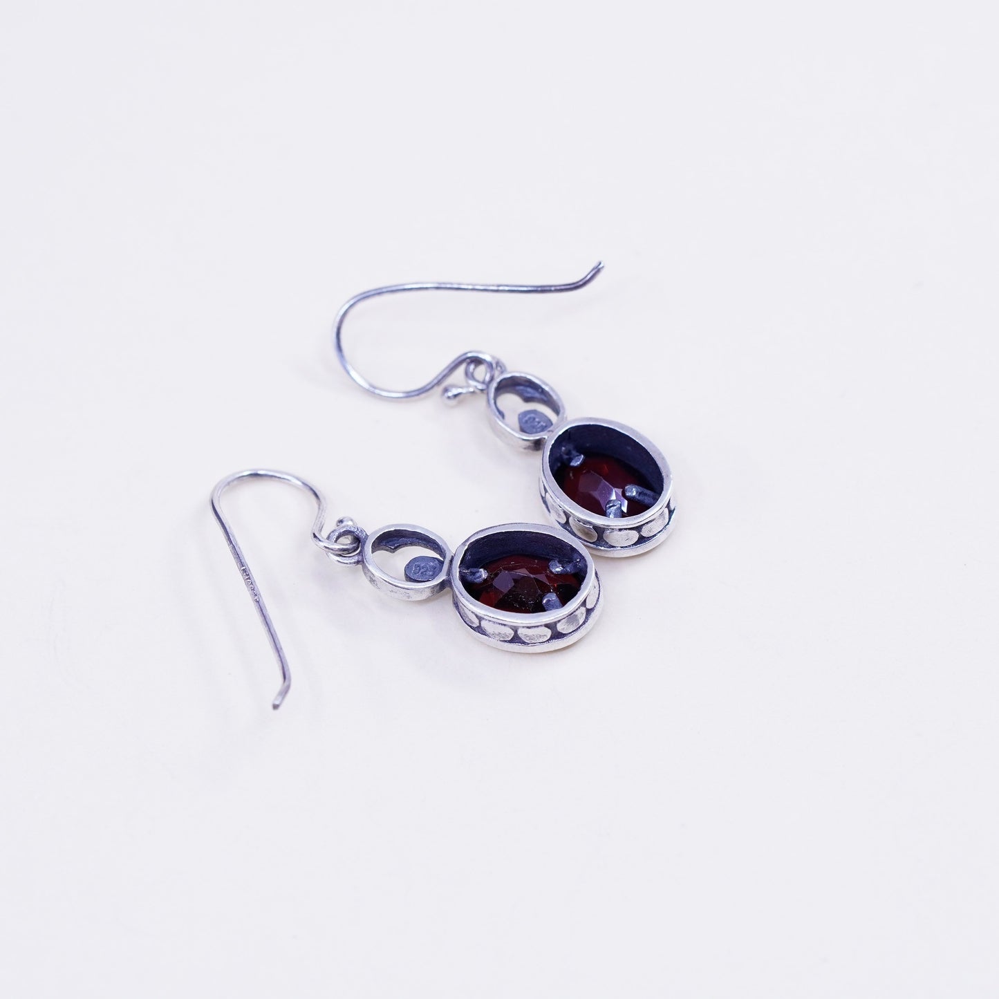 Vintage LUC sterling 925 silver handmade earrings with ruby and bead around