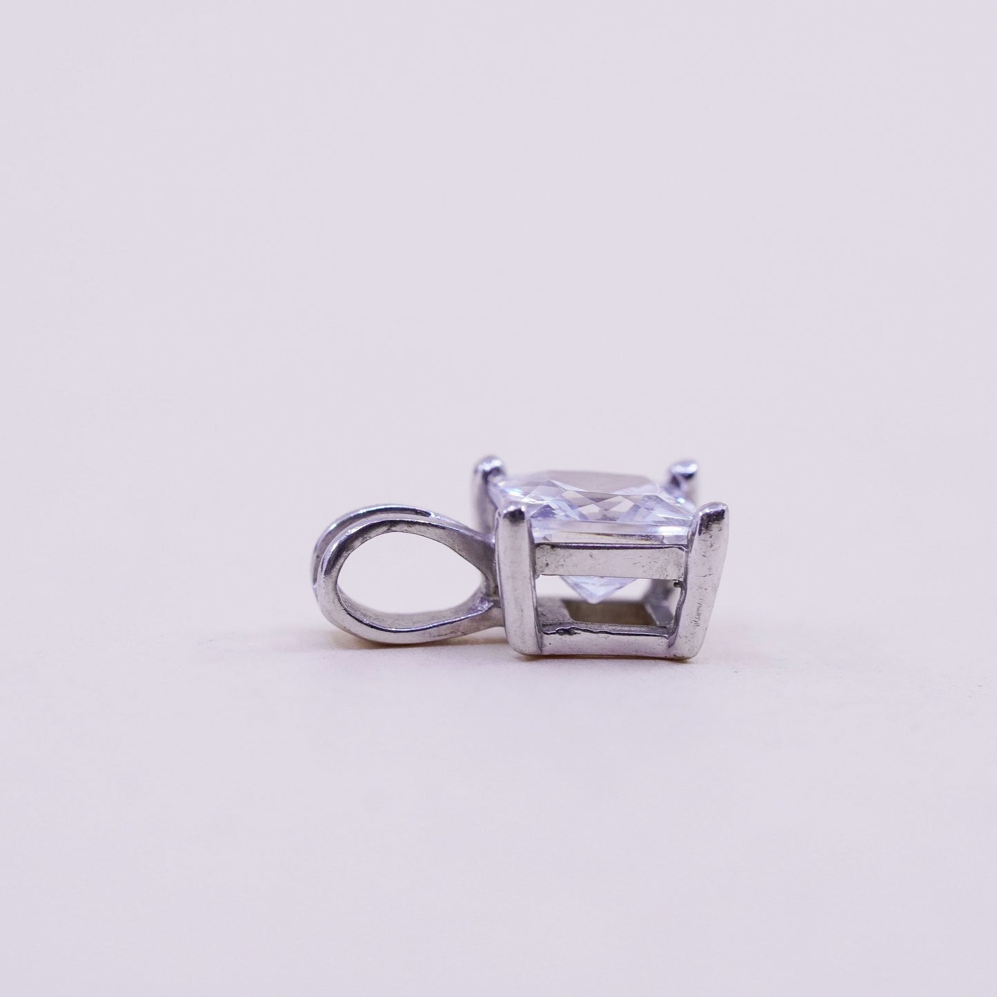 Vintage sterling silver square cz pendant, 925 charm