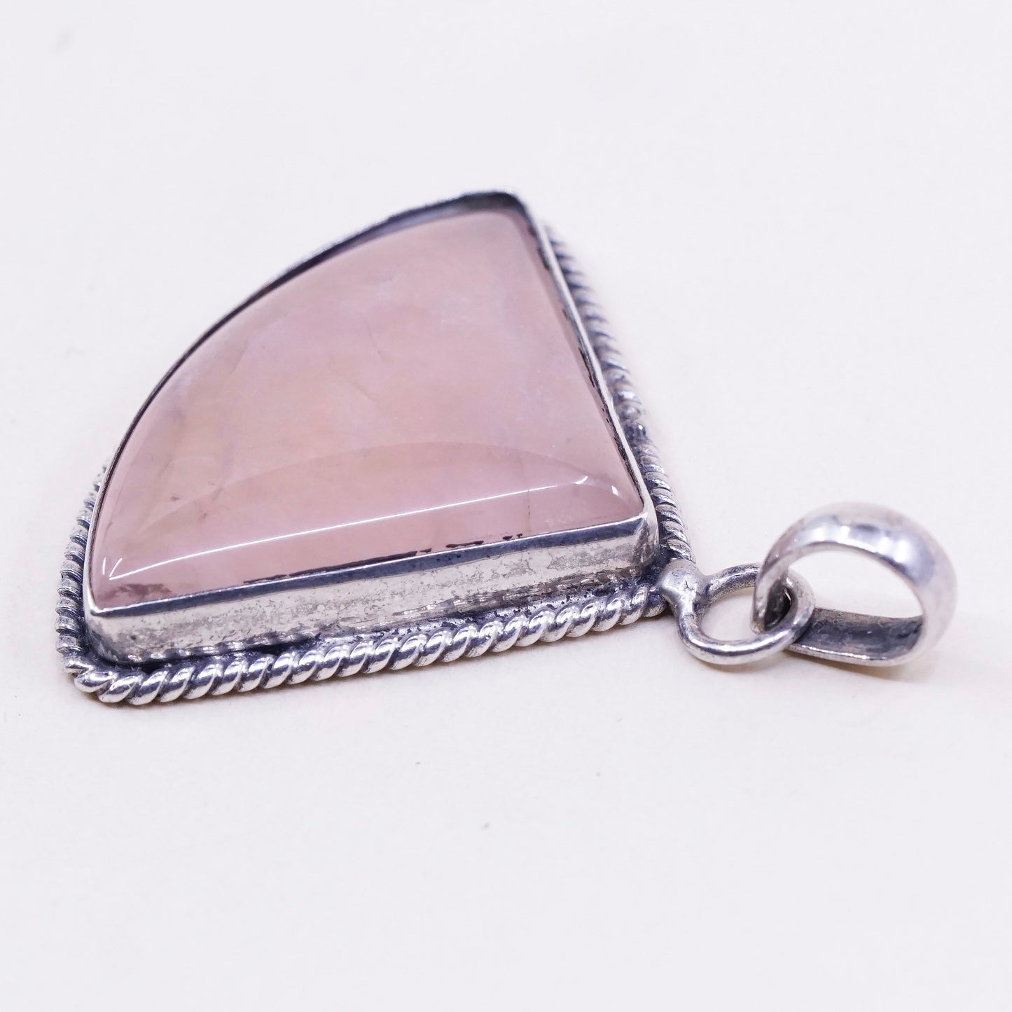 vtg handmade sterling silver charm, 925 silver pink quartz heart pendant