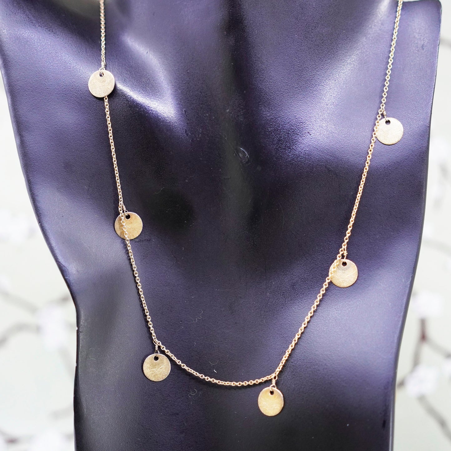 36”, Italy vermeil gold 925 Sterling Silver long circle chain necklace disc