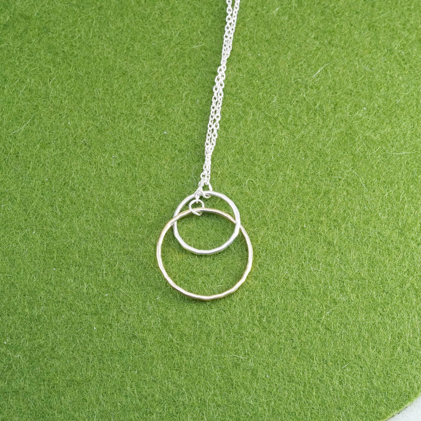 16”+2”, sterling silver necklace, 925 silver circle chain double circle pendant