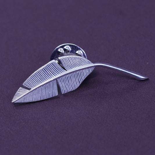 Vintage handmade sterling 925 silver feather brooch
