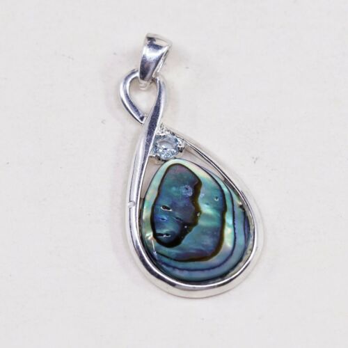 Vtg Sterling 925 Silver Handmade Pendant W/ Teardrop Abalone N Sapphire Detail