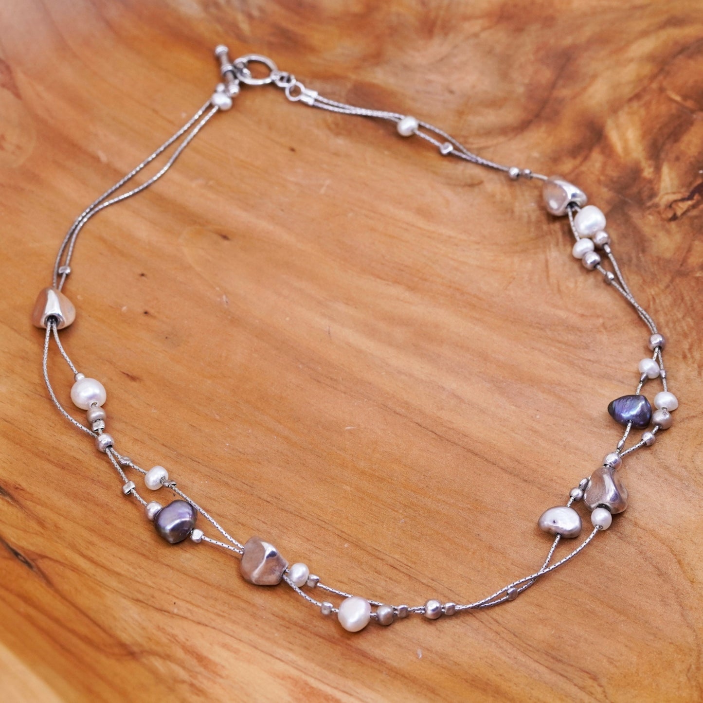 18”, Sterling 925 silver handmade necklace snake chain freshwater pearl nuggets