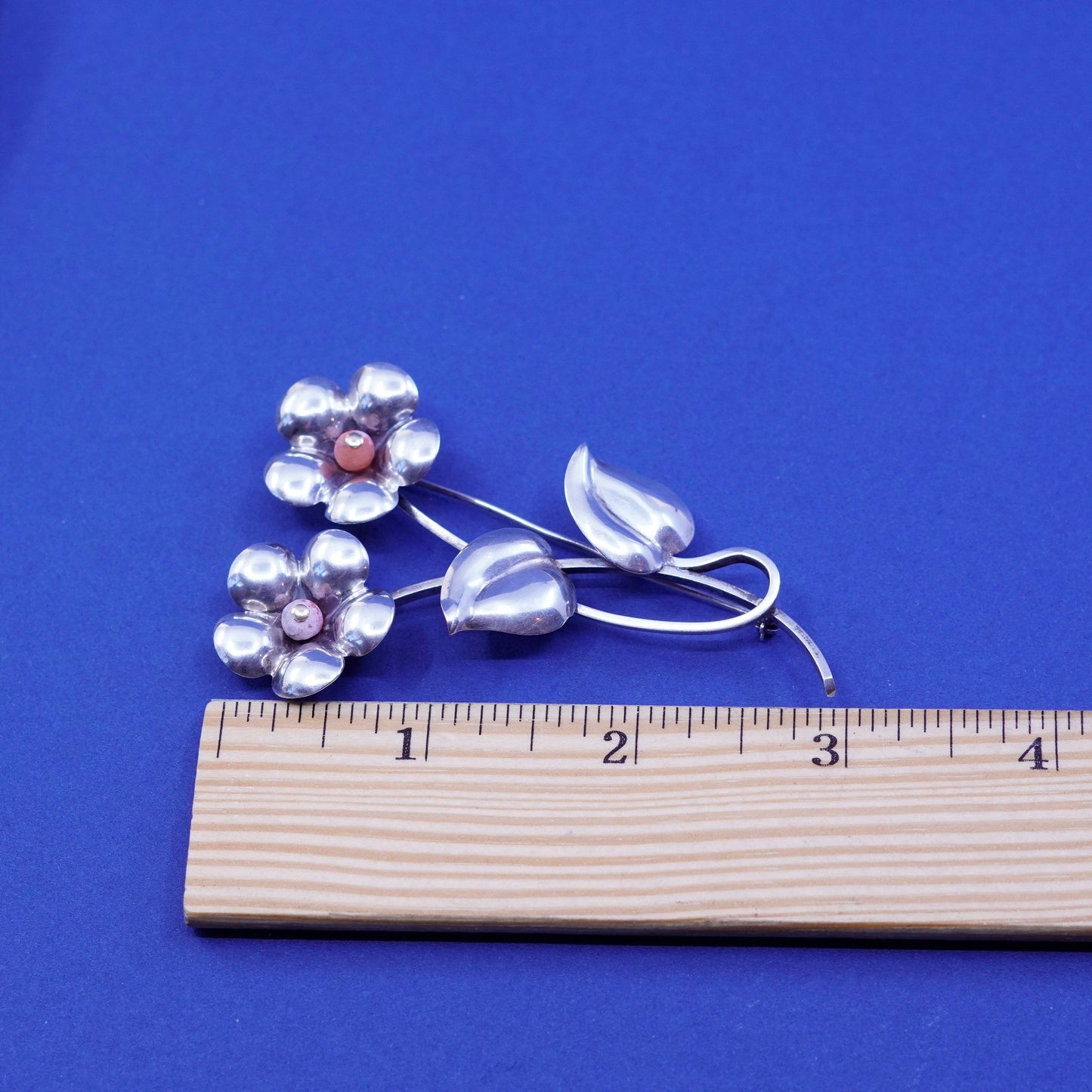 Vintage Sterling silver handmade brooch, 1950s 925 plumeria flower pin