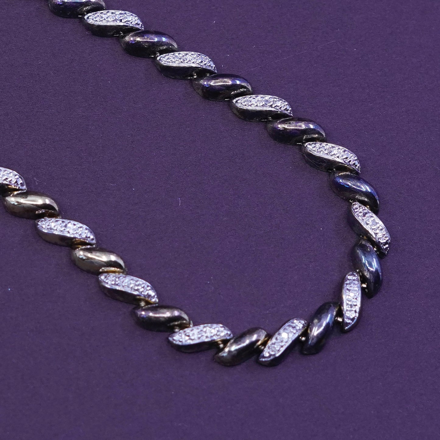 18”, oxidized sterling silver tennis necklace, San Marco 925 chain diamond