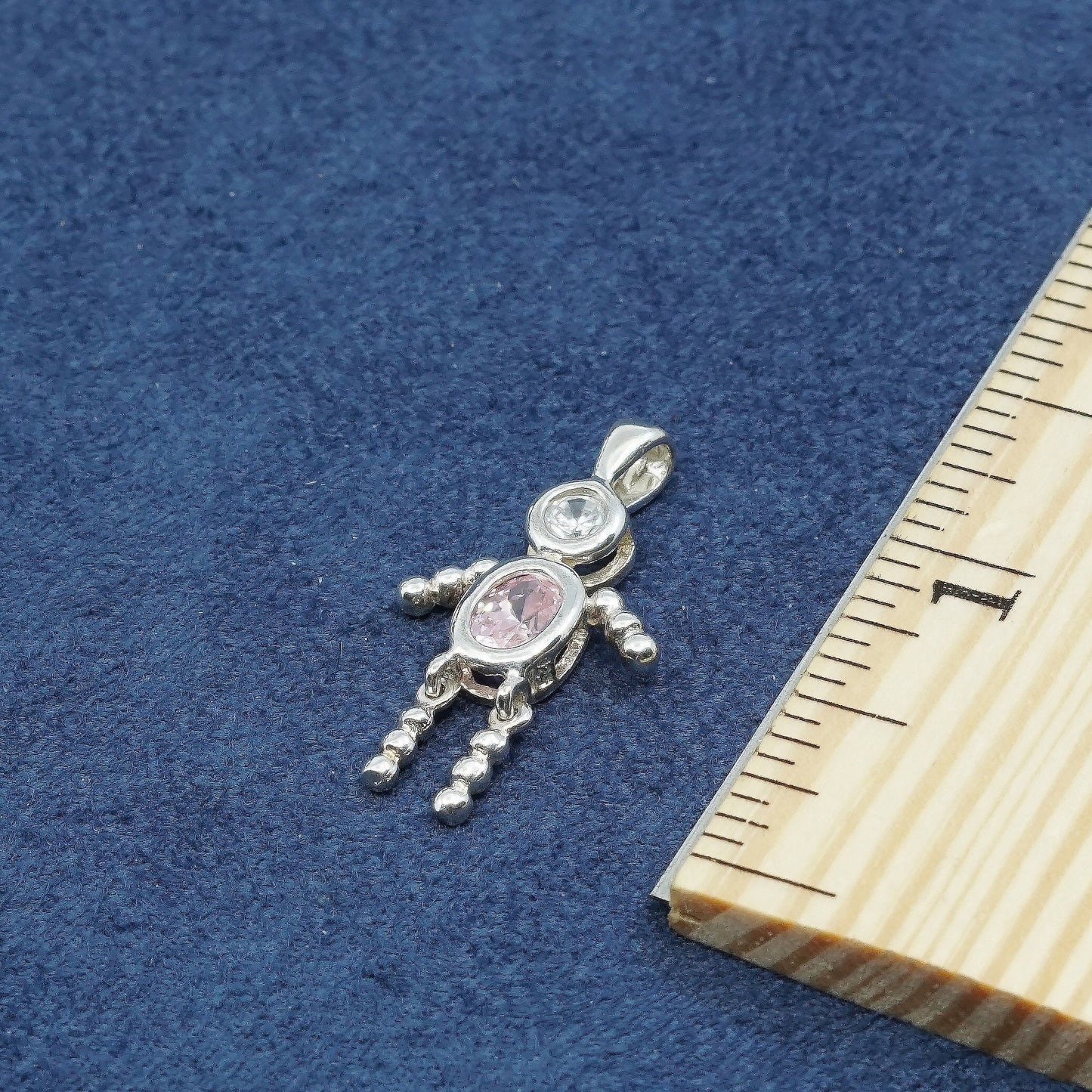 sterling silver handmade birthstone pendant, 925 boy figure w/ pink crystal