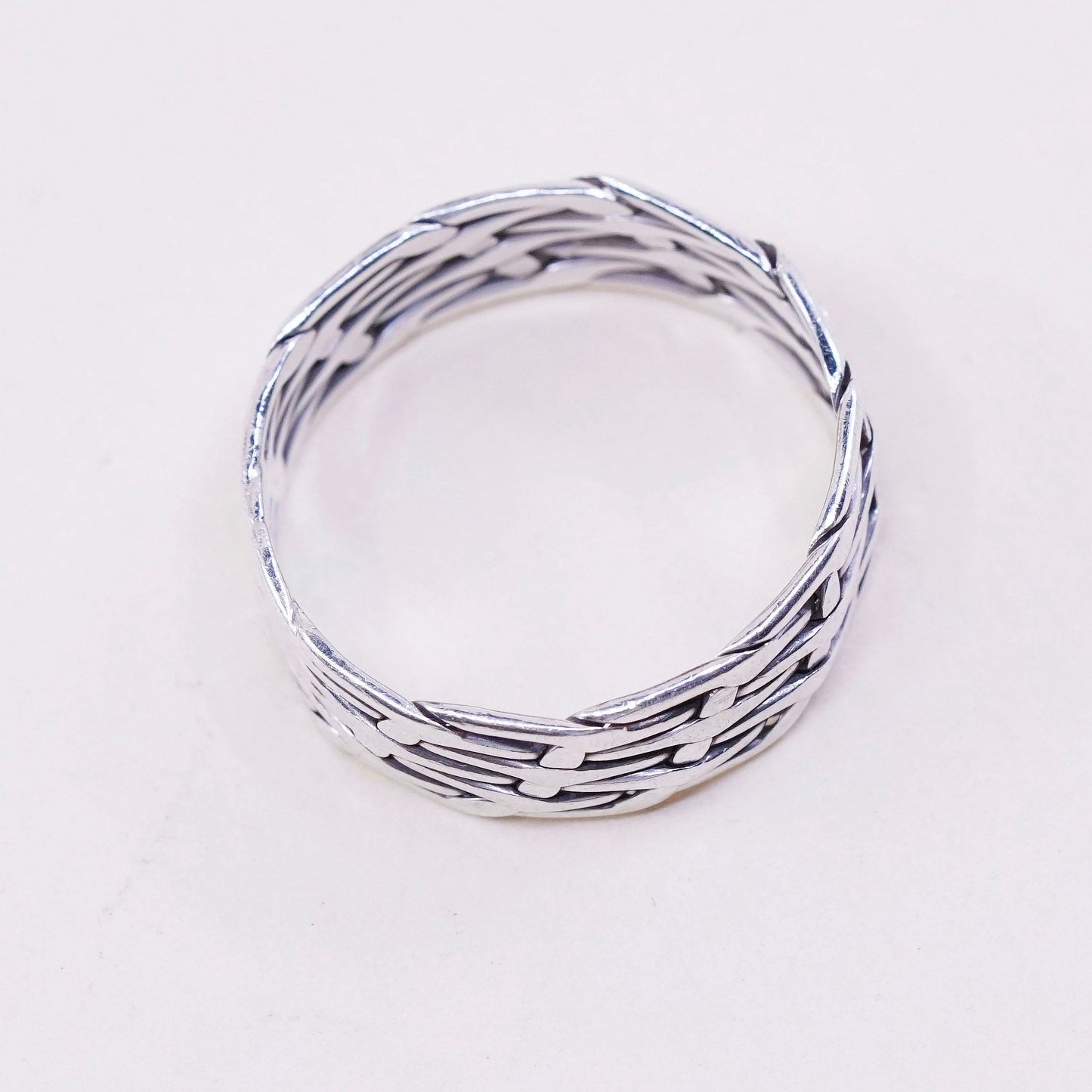 Size 7.25, vintage Sterling silver handmade ring, 925 woven cable band