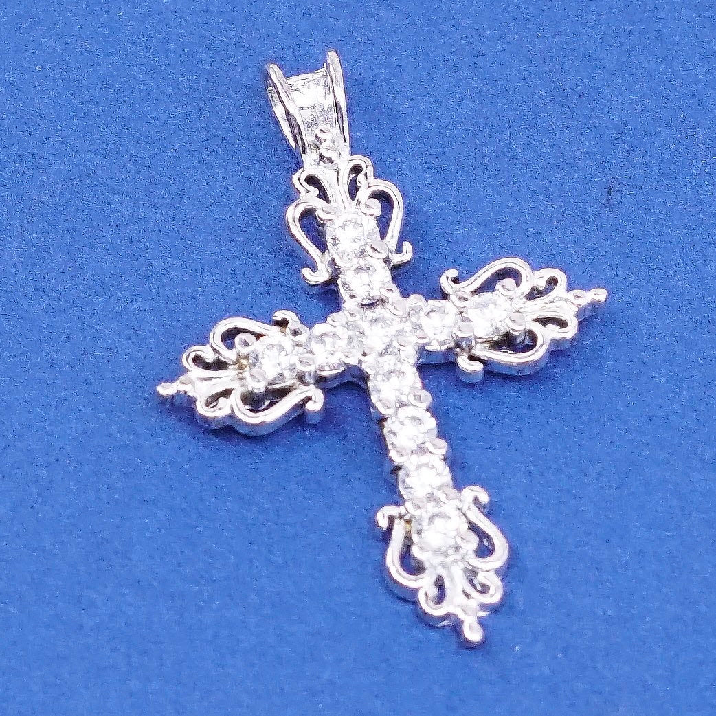 vtg Sterling silver handmade pendant, 925 cross w/ crystal