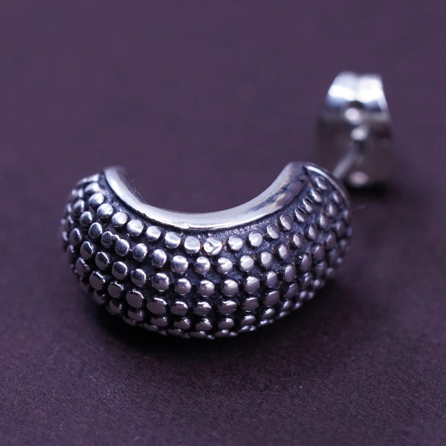 0.5”, vintage Sterling silver handmade earrings, 925 textured hoops