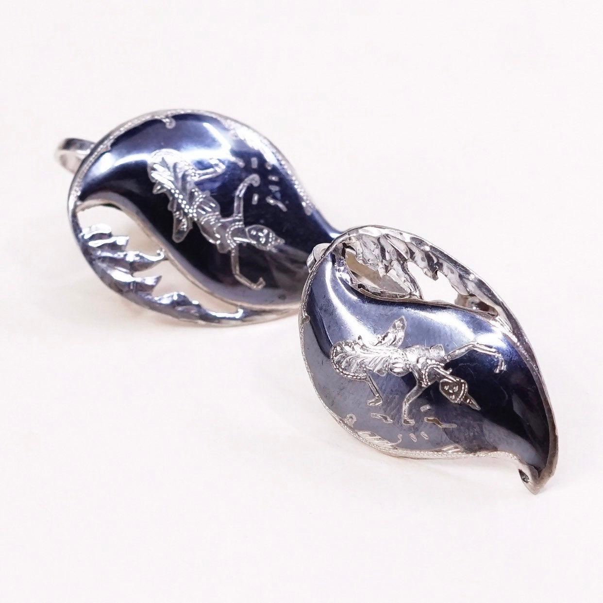 Indian SIAM Sterling silver handmade earrings, 925 screw back w/ goddess
