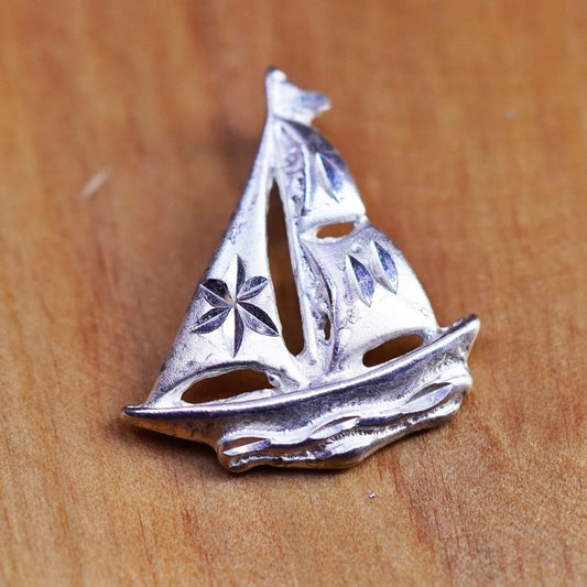 Vintage Sterling silver handmade charm, 925 sailing boat pendant