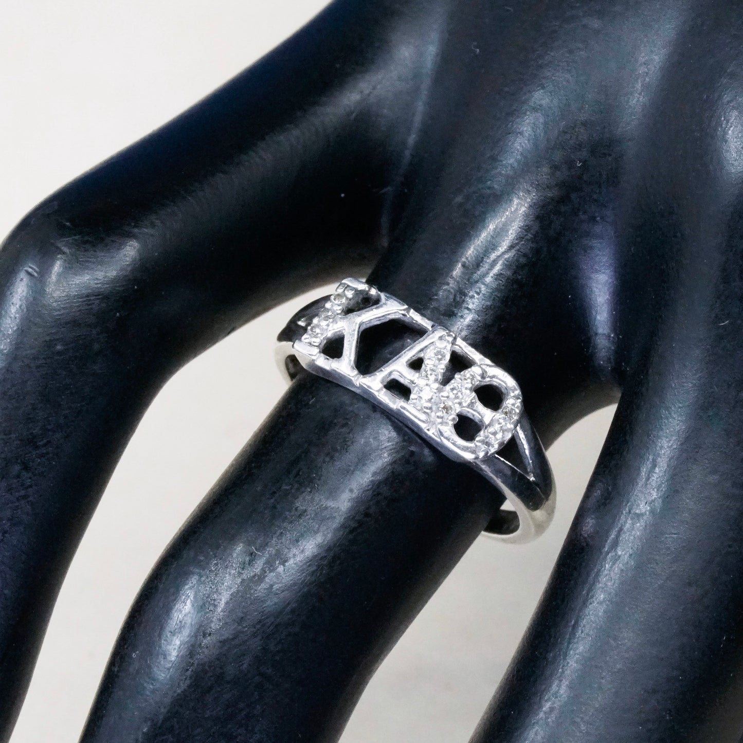 sz 6.25, Sterling silver handmade statement ring, 925 initial “KAO” N diamond