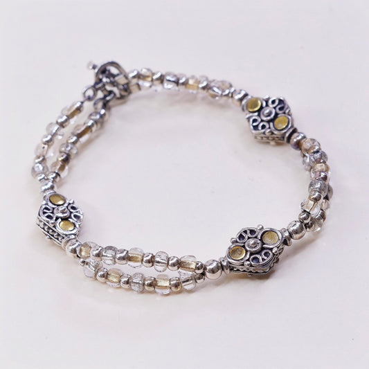 5.75”, VTG sterling silver handmade bracelet, 925 beads N toggle