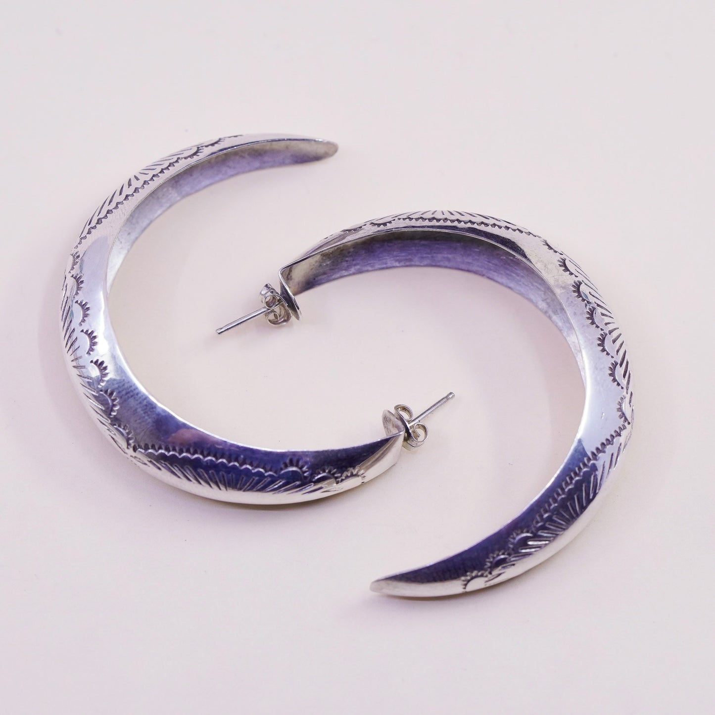 2”, Native American sterling silver handmade earrings, huge 925 hoops, huggie