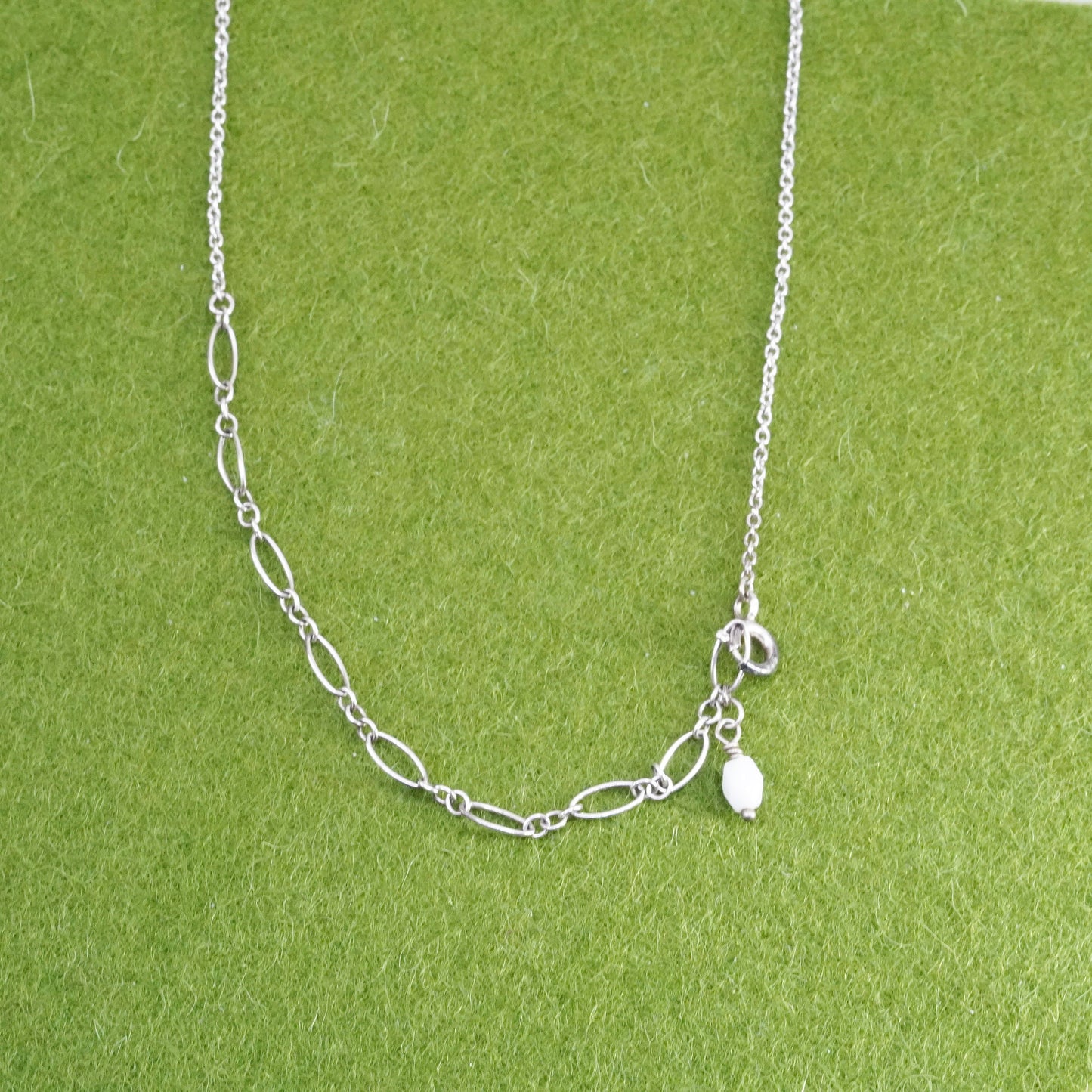 15+4” Sterling 925 silver handmade necklace, circle chain with swirly pendant