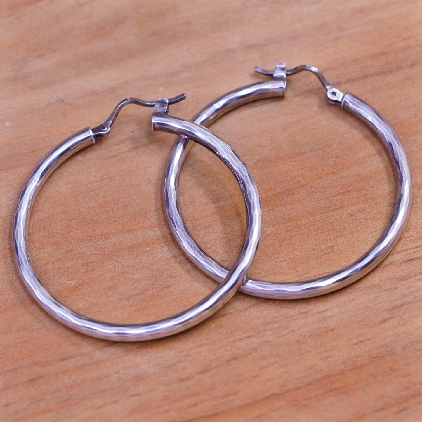 1.5”, vintage Sterling silver handmade earrings, bold 925 silver hoops