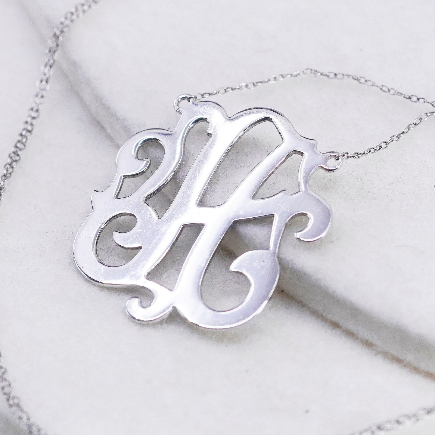 18+2”, Sterling 925 silver handmade circle necklace w/ letter initial A pendant