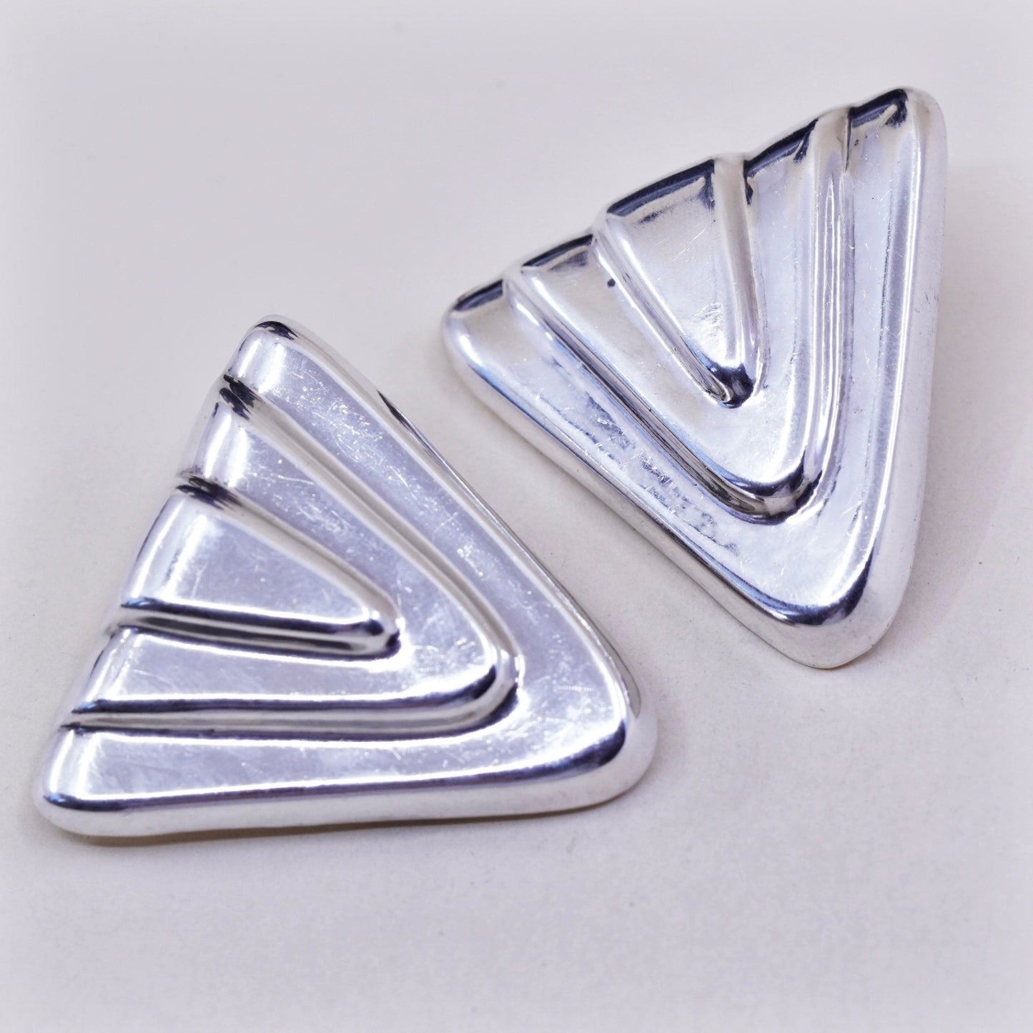 vintage Modern handmade Sterling clip on, 925 silver Ribbed earrings