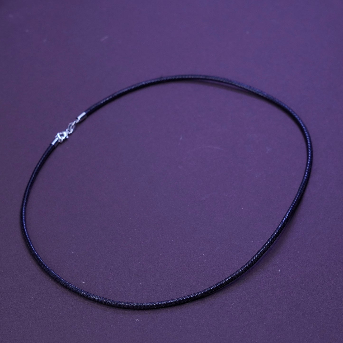 18”, handmade necklace, black leather thread choker with sterling silver clasp