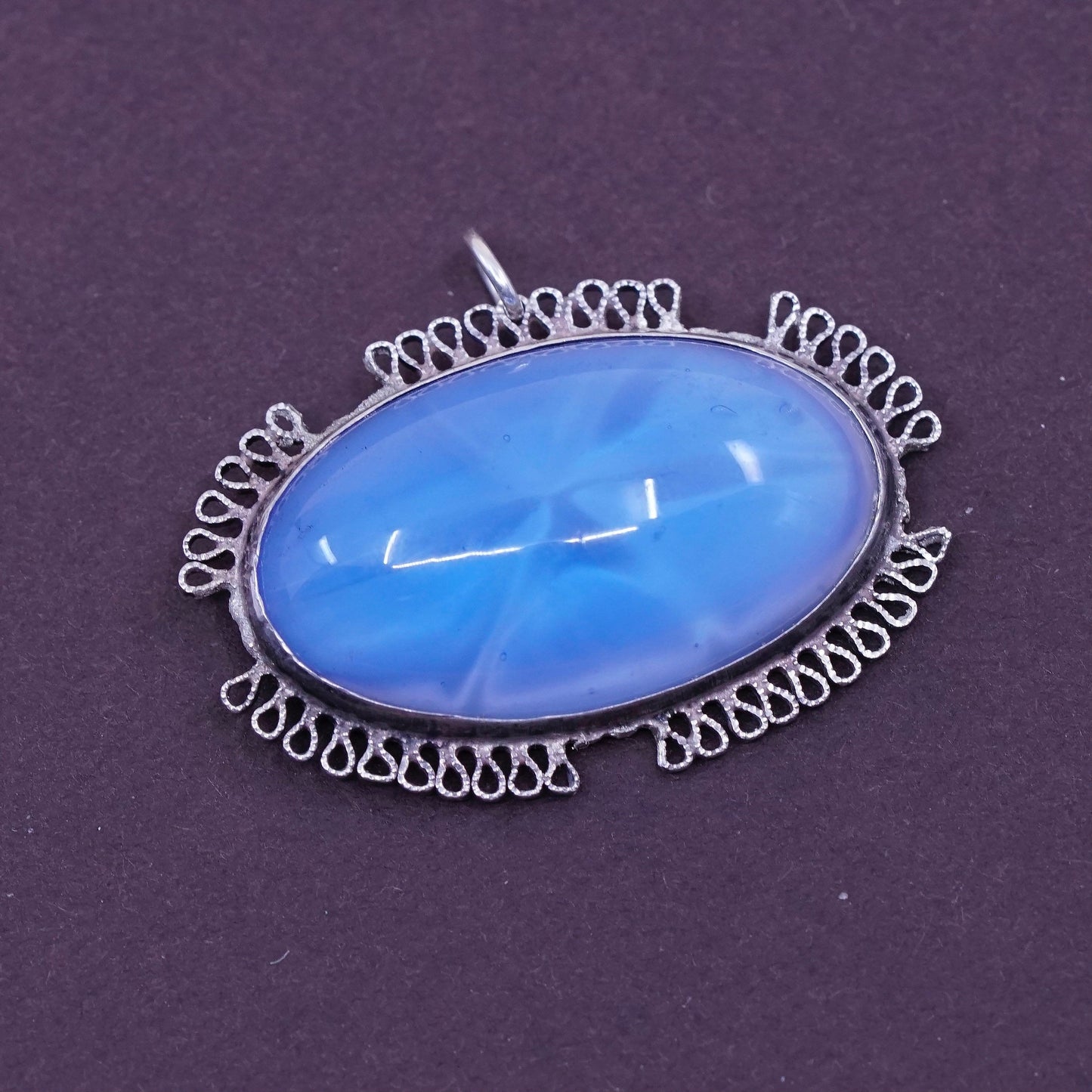 Vintage sterling 925 silver handmade pendant with star sapphire