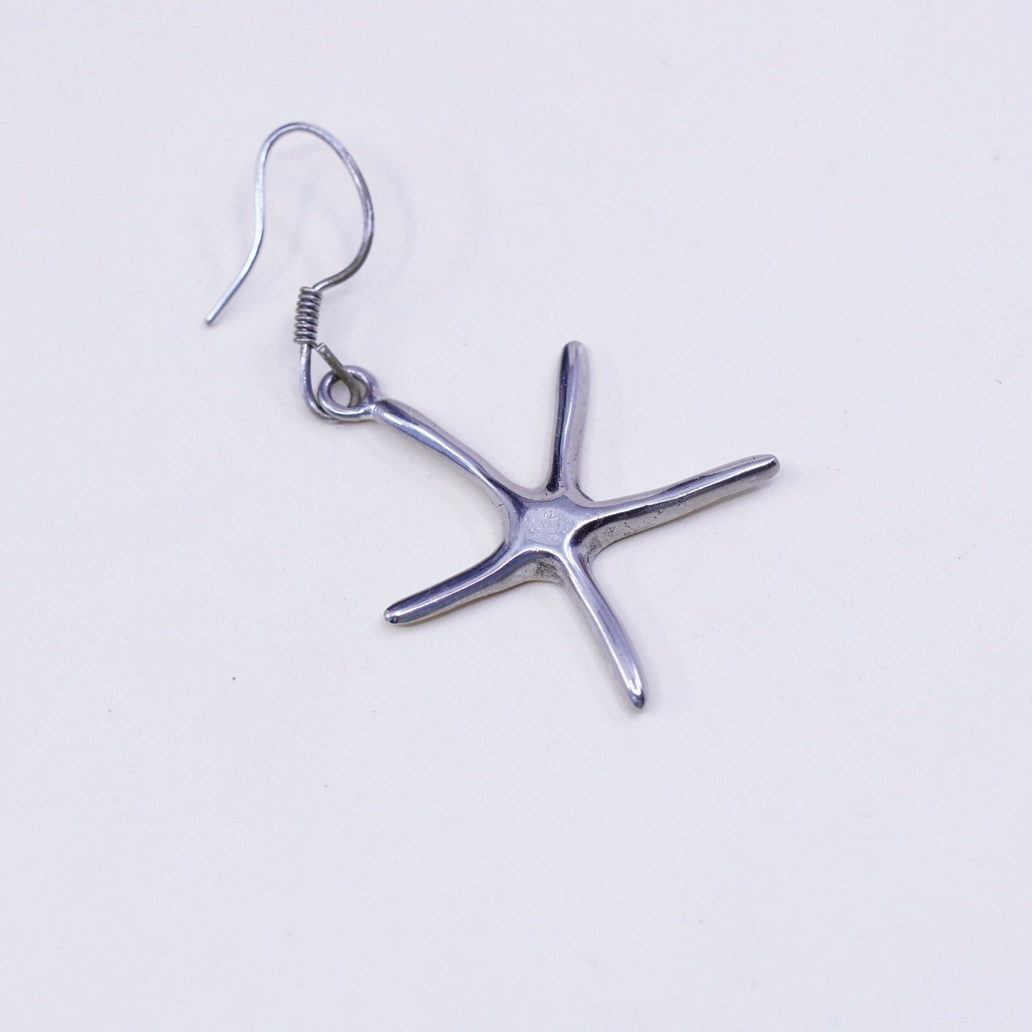 Vintage sterling silver modern earrings, 925 textured star starfish w/ crystal