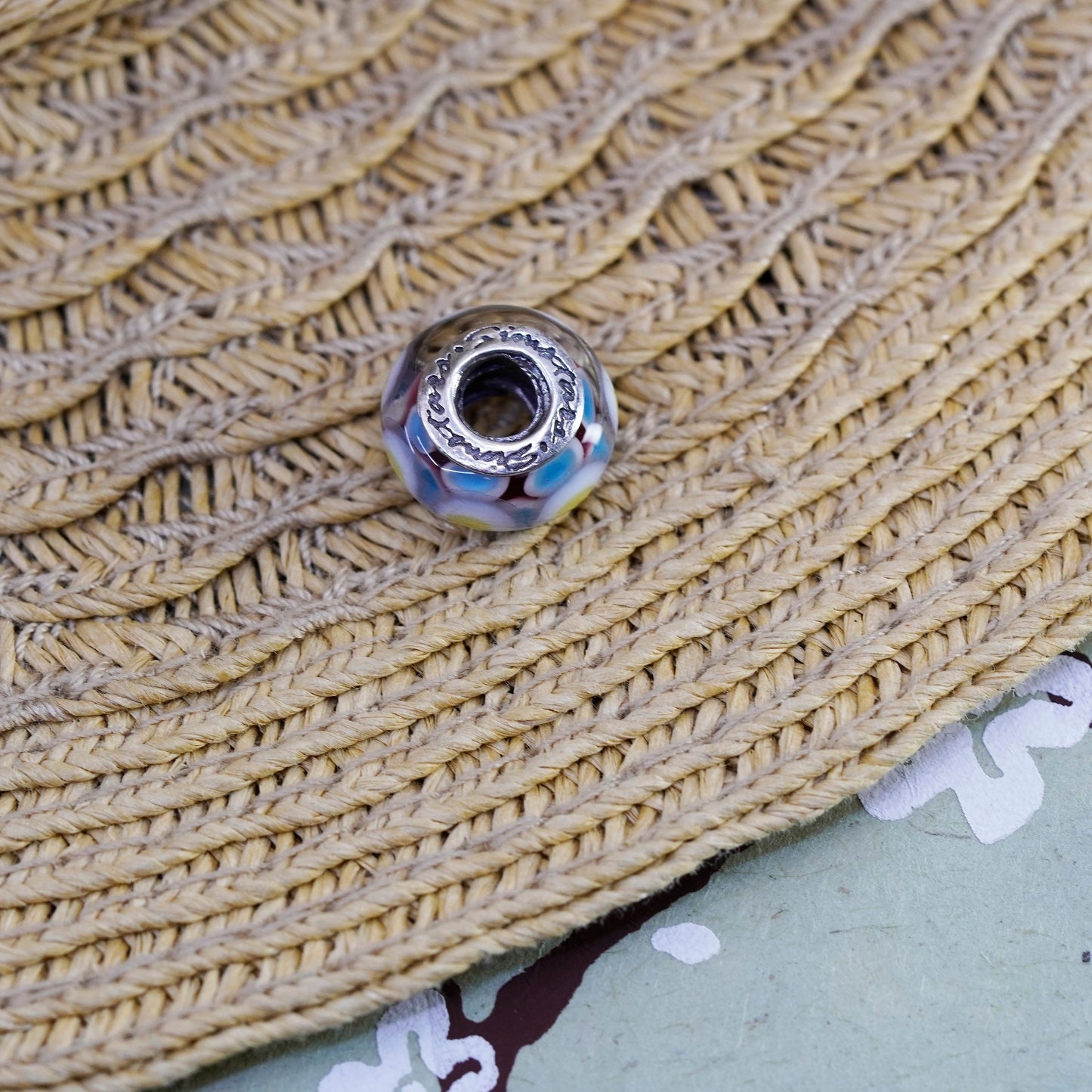 Vintage handmade blue Murano glass bead Sterling 925 silver charm