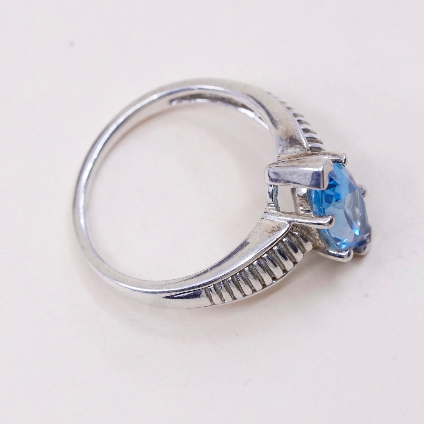 sz 10, vtg Sterling silver statement ring, engagement ring, 925 with blue topaz