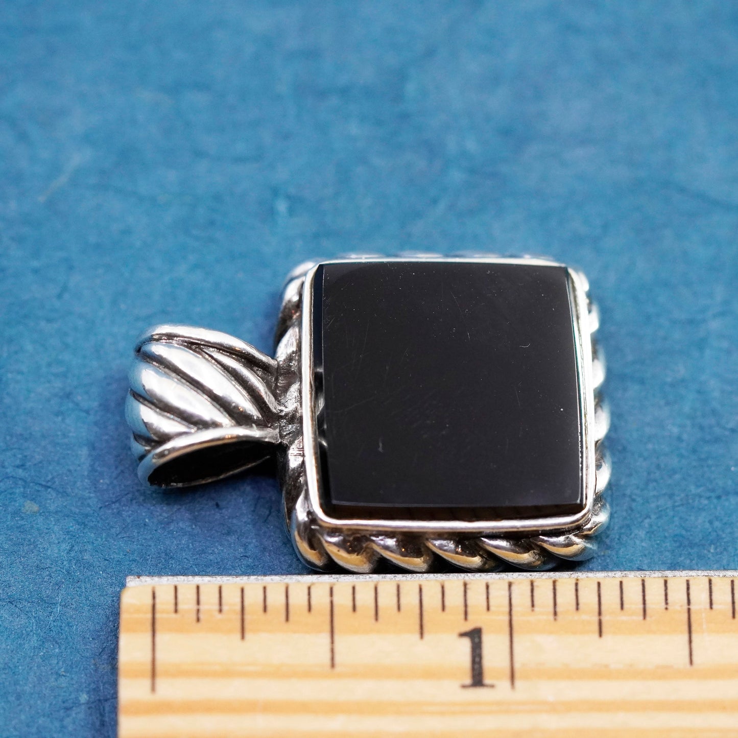 Vintage Sterling 925 silver handmade square pendant with onyx