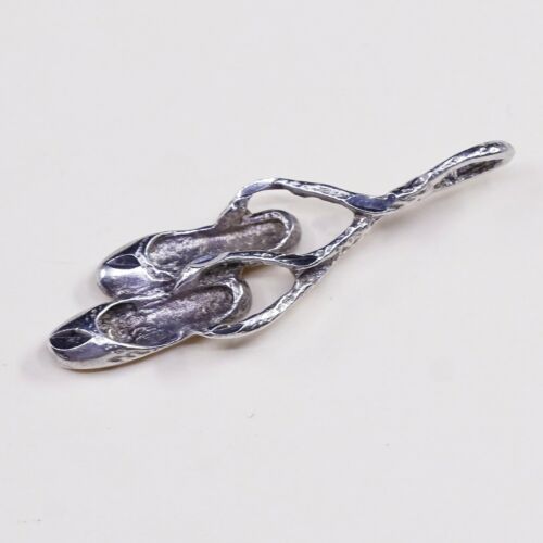 Vintage Sterling Silver Ballerina Shoes Pendant Charm, Silver Tested