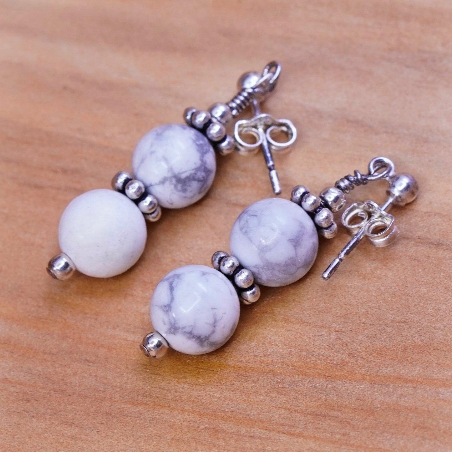 Vintage Sterling 925 silver handmade earrings with howlite beads