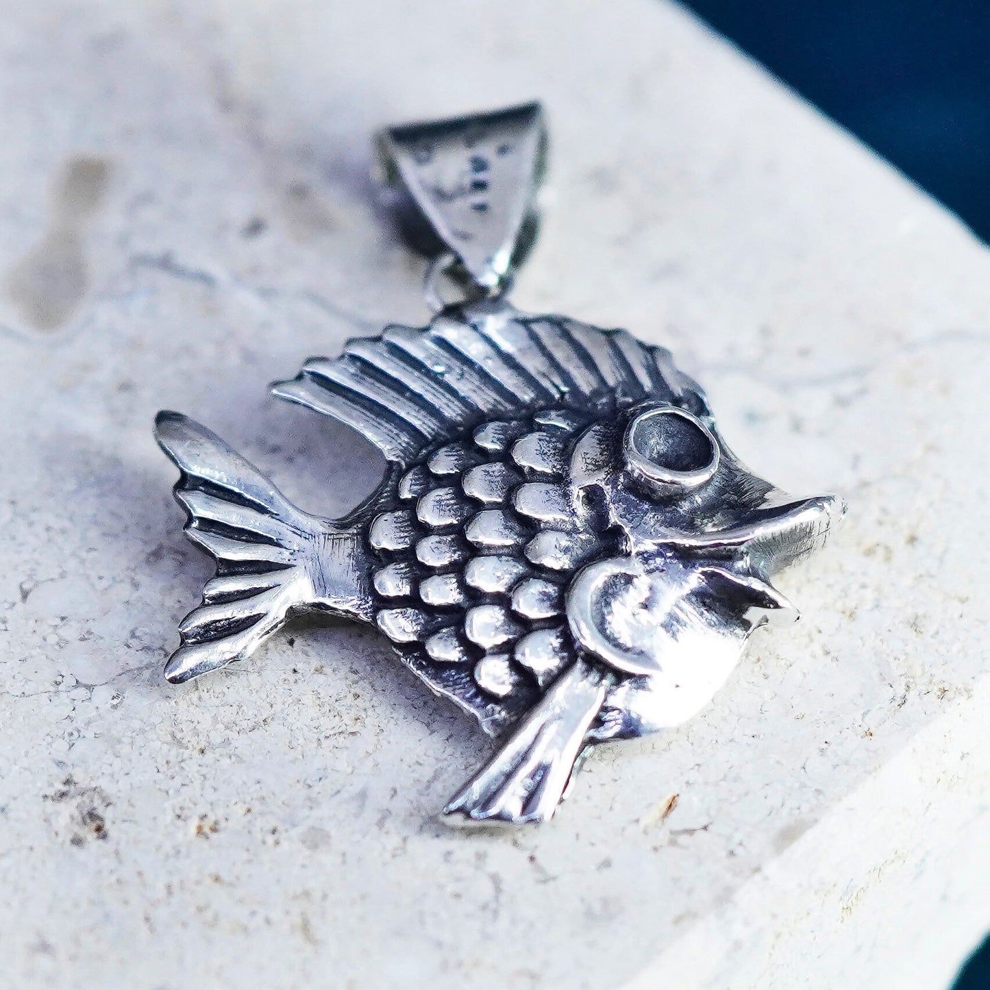 Vintage Sterling silver handmade pendant, 925 fish