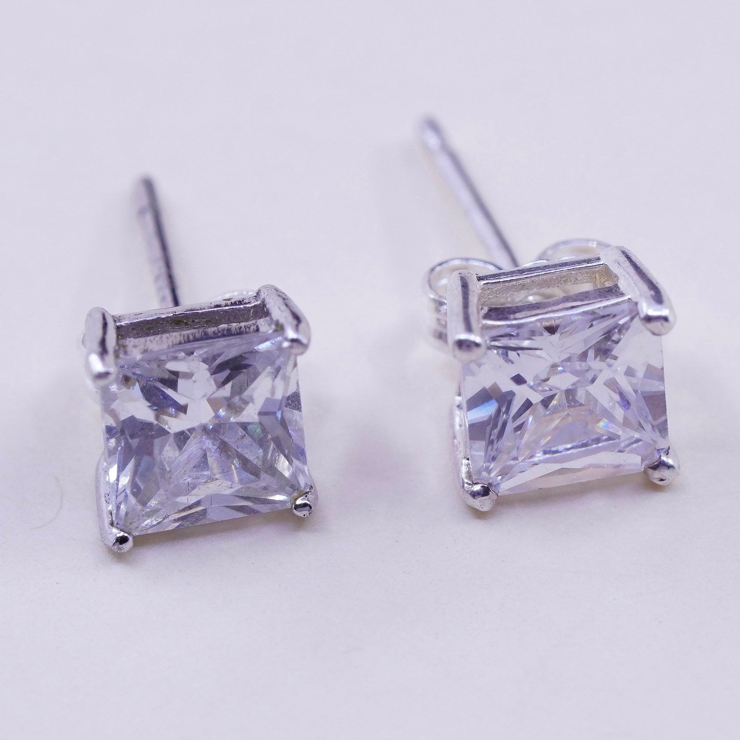 Vintage sterling 925 silver square cz studs, earrings
