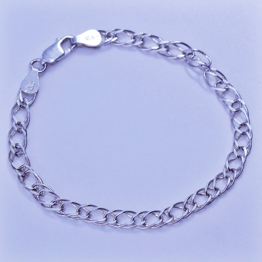 6.75”, Vintage Italy Sterling 925 silver handmade bracelet, double curb chain