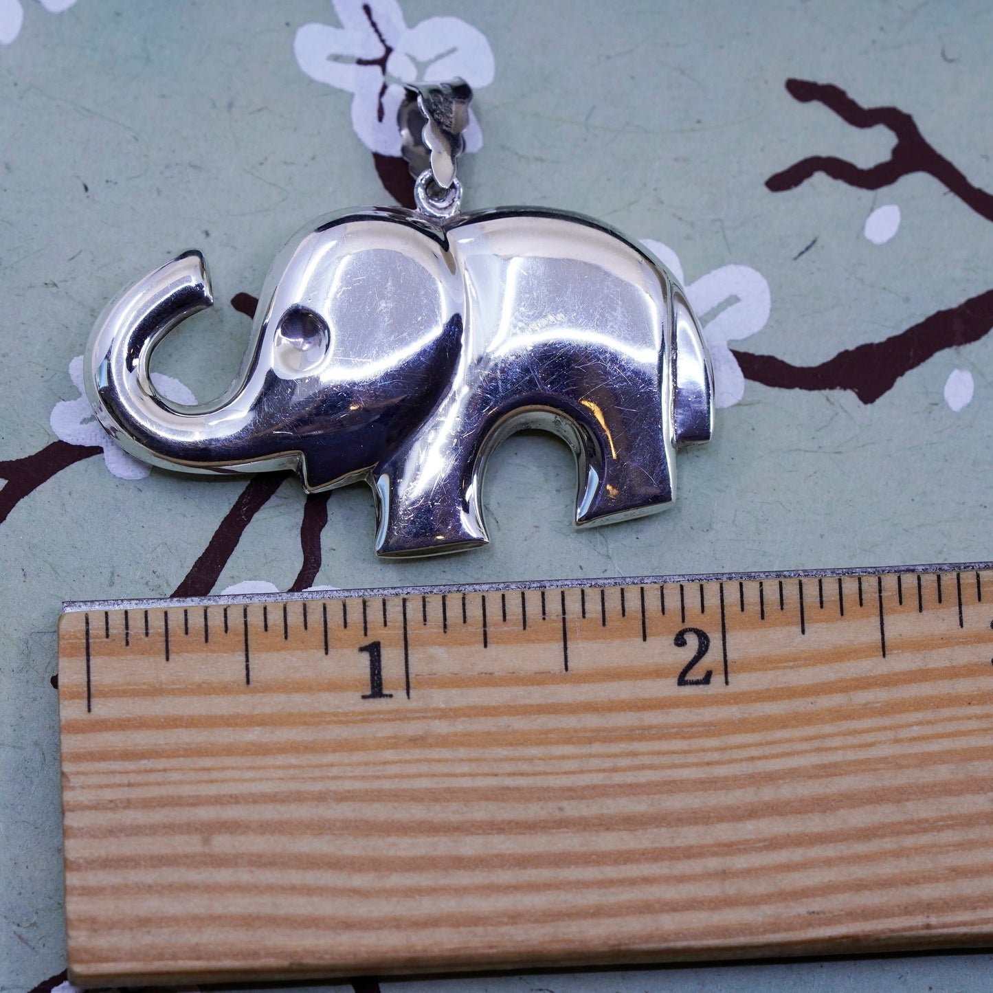 Vintage Sterling silver handmade pendant, puffy 925 elephant